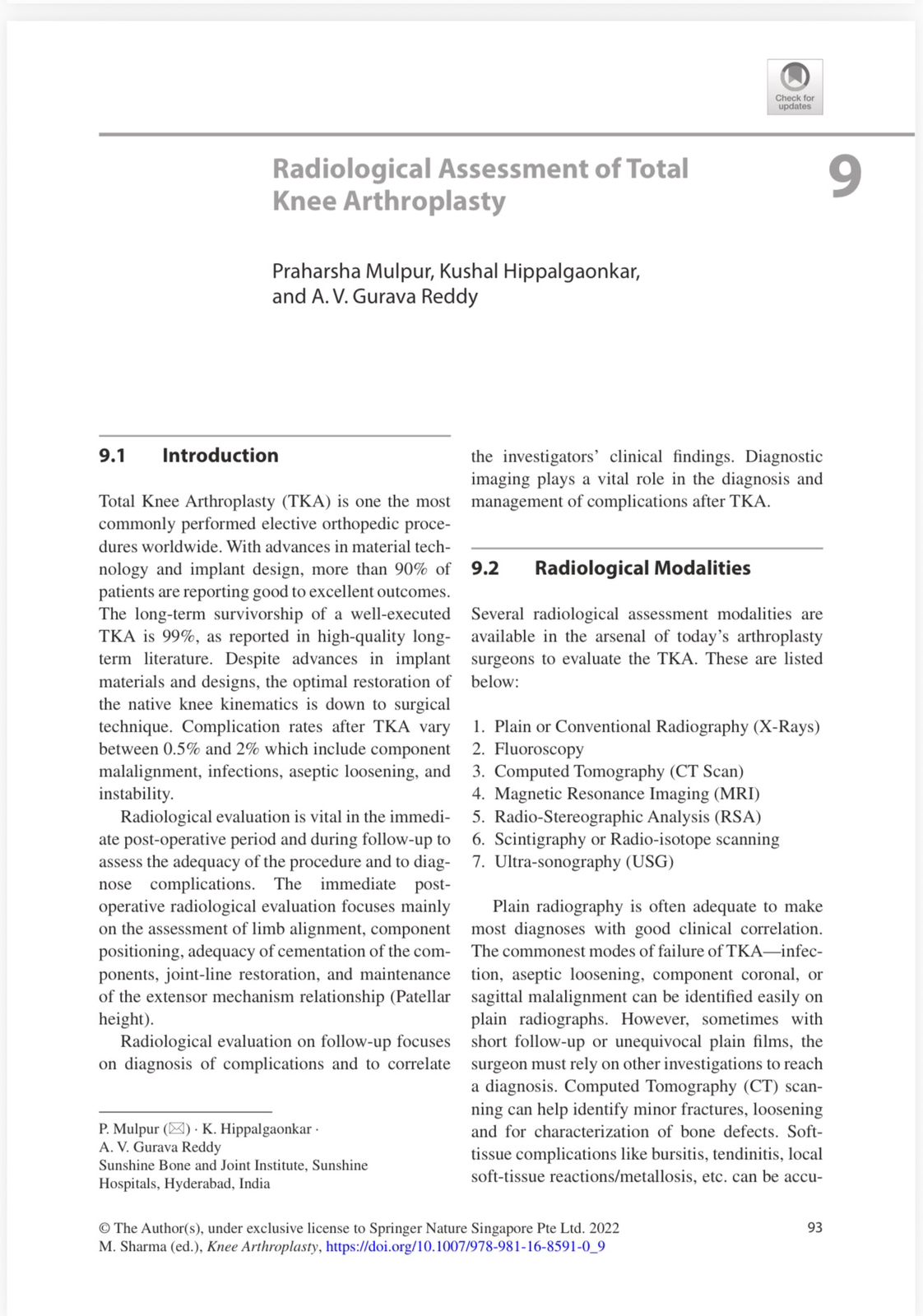 Radiological Assessment of Total Knee Arthroplasty — chapter opening page